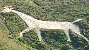 Chalk from Hampshire is used to re-chalk the ancient Wiltshire hill figure