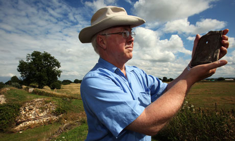 Professor Mike Fulford at the dig in Silchester. The latest find is an olive stone that dates back to Iron Age Britain. Photograph: Graham Turner for the Guardian