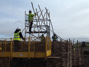 The rafters are temporarily tied.